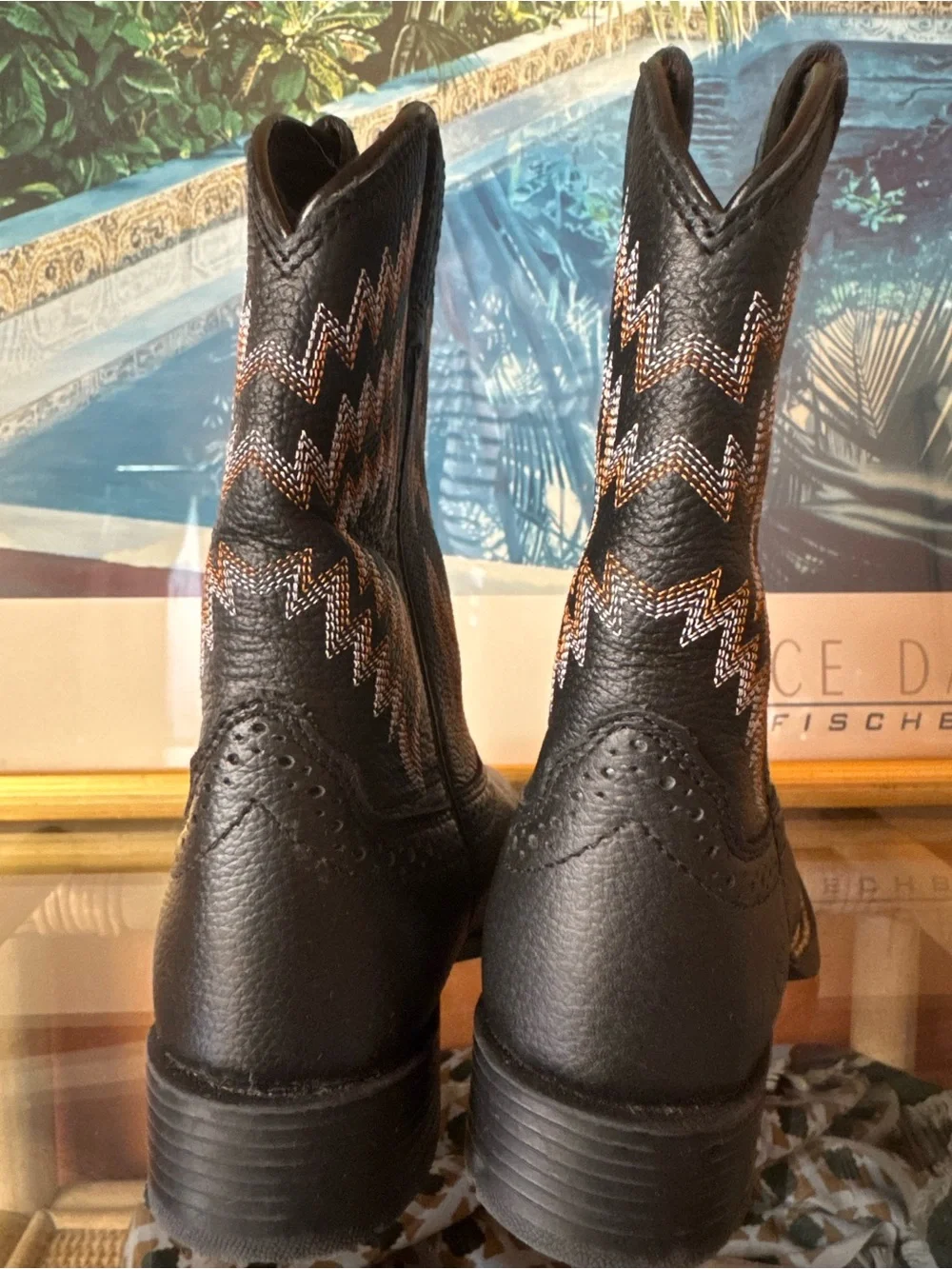 Ariat Kids Tycoon Western Cowboy Boots Bear Black Leather Size 9